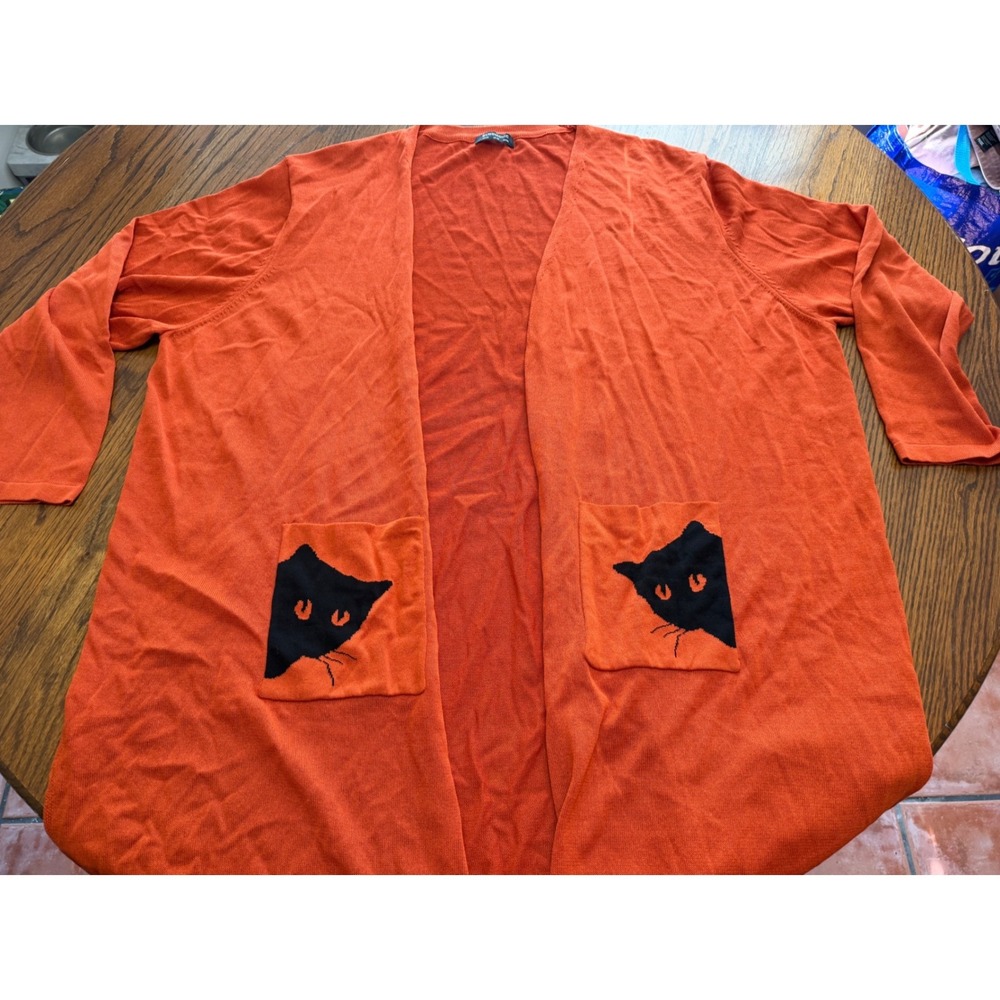 BloomChic Orange Black Cat Pocket Cardigan Sweater Womens Plus Size 26 Halloween